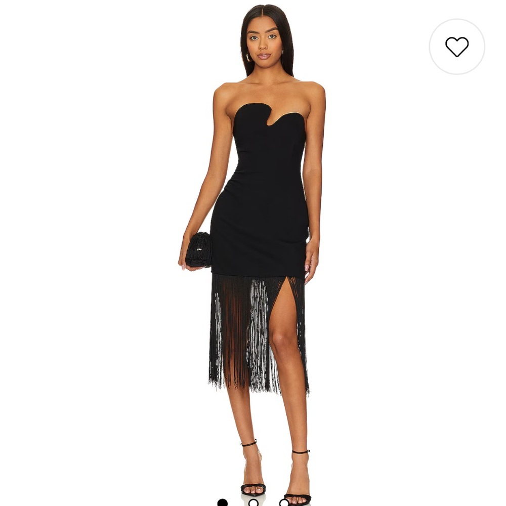 Strapless puzzle dress with fringe